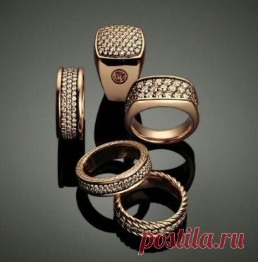 Кольцо. Кольца от ювелирного дома David Yurman. Женские кольца. Мужские кольца. Бесцветные бриллианты. Красное золото.