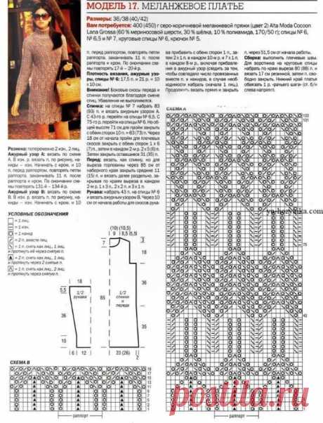 Меланжевое платье спицами с описанием. Схема и описание вязания платья спицами