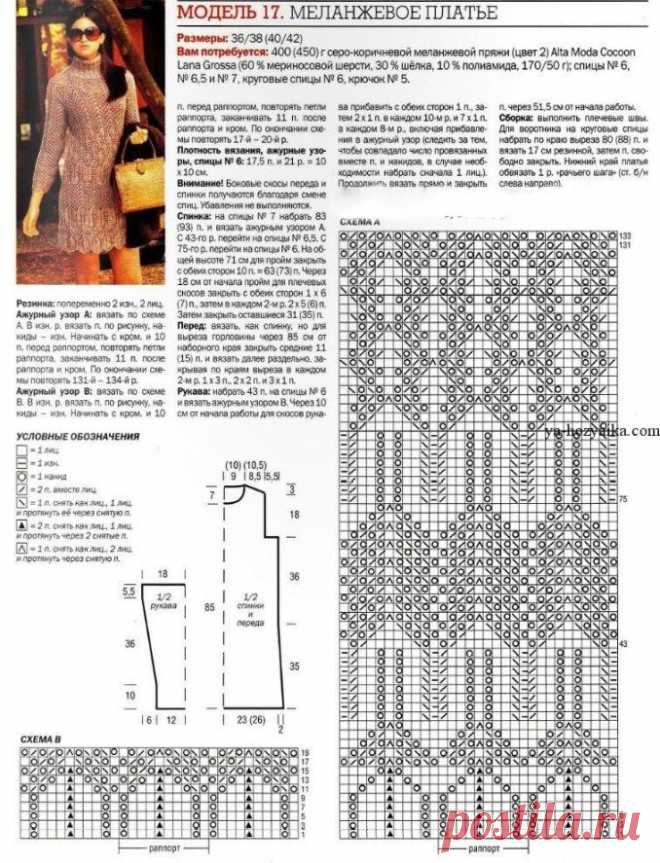 Меланжевое платье спицами с описанием. Схема и описание вязания платья спицами