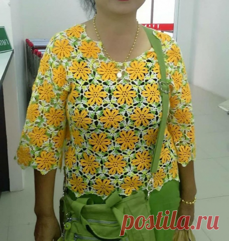 Яркая блуза из мотивов, крючком. Схемы узора. / knittingideas.ru