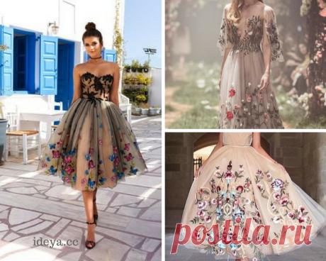 Интересная подборка платьев с вышивкой на органзе. Такой романтический образ будет по душе каждой девушке. Такое платье выглядит очень стильно и изысканно.
Интересно то, что органзу с вышивкой можно купить в любом магазине тканей.
Мастера очень любят работать с такой тканью поскольку можно сшить простенькое платьице и пустить сверху органзу.
