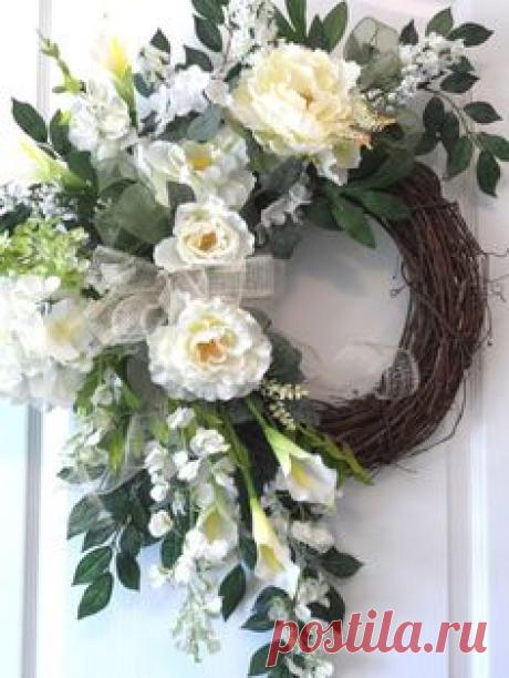 White Spring Summer Peony Wreath for sale by HungUpOnWreaths, $139.00