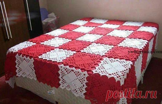 Плед квадратными мотивами, вяжем крючком