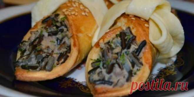 Трубочки с мясом и диким рисом :