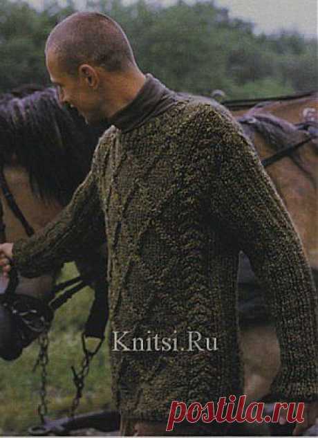Пуловер с узором Косы и Ромбы. Вязание для мужчин / Пуловеры / Спицами