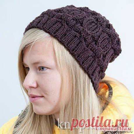 Вязанная ШАПКА-БИНИ УЗОРОМ "ЖГУТ" своими руками!