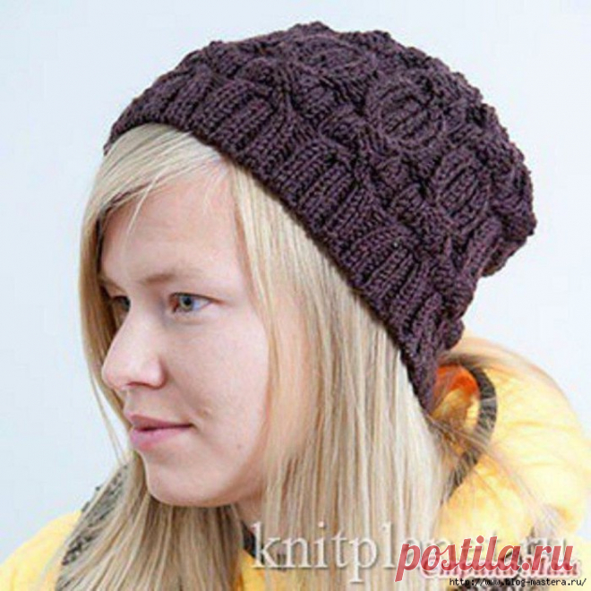 Вязанная ШАПКА-БИНИ УЗОРОМ 