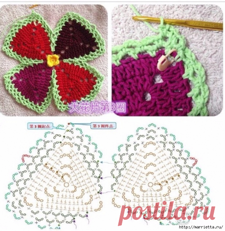 Цветочный плед крючком из треугольных мотивов