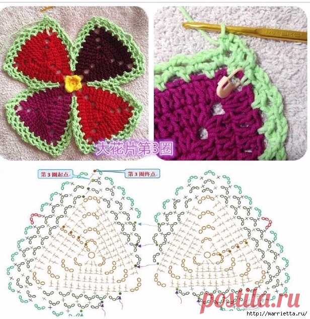 Цветочный плед крючком из треугольных мотивов