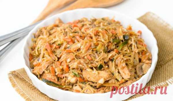 Тушеные овощи с грибами и курицей
Отличный рецепт тушеного блюда из куриной грудки, шампиньонов, белокочанной капусты, кабачков, моркови и репчатого лука.