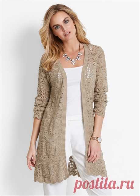 Кардиган ажурный песочный - bpc selection - bonprix.ru