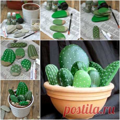 Stunning DIY Stone Cactus Yard Art