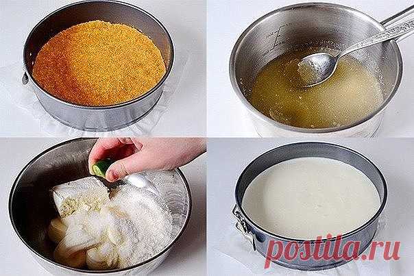 Желейный торт без выпечки с лаймовым вкусом

Ингредиенты:
печенье (подобное «Юбилейному») — 200 гр.;
сметана — 500 г;
масло сливочное — 100 г;
творог (или сливочный сыр) — 150 г;
сахар — 120 г;
желатин — 1 пакетик (10 г);
ванильный сахар — 1 пакетик (10 г);
лайм (или лимон) — 1 шт.;
желе «Киви» зеленого цвета — 1 пакет;
мята — 1 веточка (можно не добавлять).

Начните готовить торт с основы. Для этого в комбайне или блендере в крошку измельчите печенье. Если бытовой техники...
