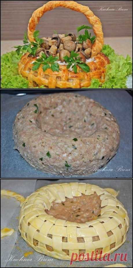 КОРЗИНА С ВКУСНЫМ ФАРШЕМ ИЗ СЛОЕНОГО ТЕСТА
