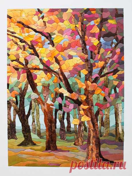 «Осенний лес»: картина в технике пэчворк без иглы - Ярмарка Мастеров - ручная работа, handmade