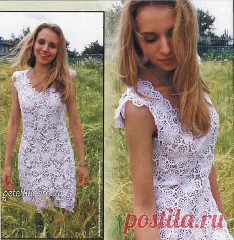 Нарядное платье из цветочных мотивов. Описание, схемы