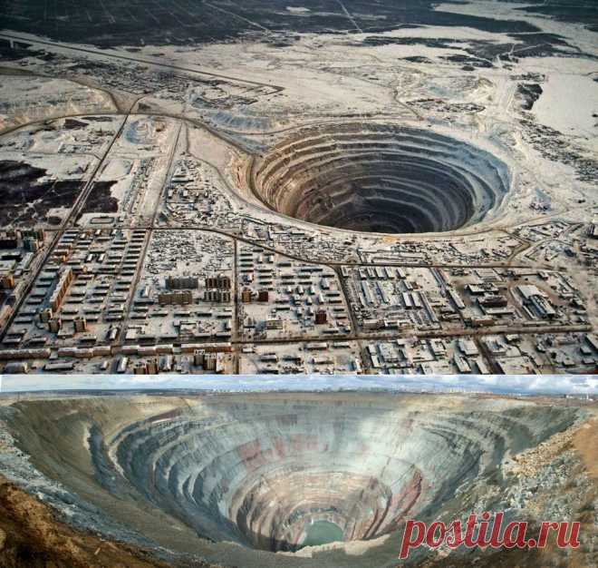 15 заброшенных мест, о которых не расскажут в путеводителе: Кимберлитовая трубка «Мир» — коренное месторождение алмазов, открытое в 1955 году. Карьер имеет глубину 525 метров и диаметр 1,2 километра. К 2001 году «Мир» стал слишком глубок и опасен для рабочих. Сам же карьер теперь преобразован в местную достопримечательность. 

Источник: http://www.adme.ru/tvorchestvo-fotografy/15-zabroshennyh-mest-o-kotoryh-ne-rasskazhut-v-putevoditele-838710/ © AdMe.ru