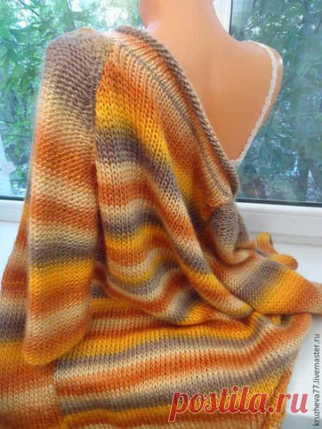 Купить В наличии. Яркий кардиган летний 44 размера, из шерсти с вискозой. - разноцветный, в полоску