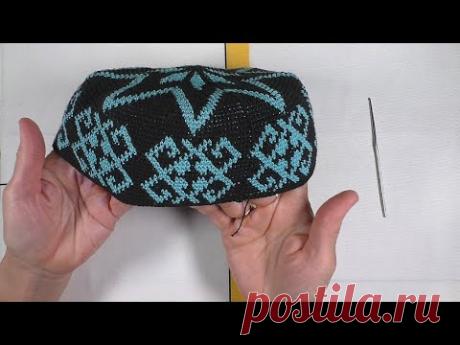 Летняя мужская шапка жаккард крючком