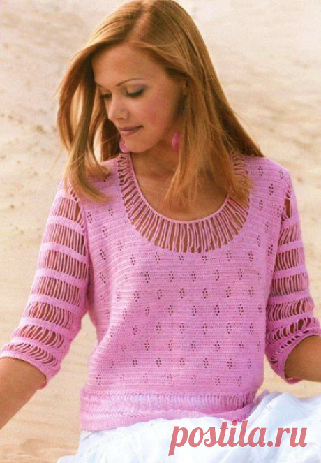 Вязание: нежная кофточка с рукавами из цепочекВ