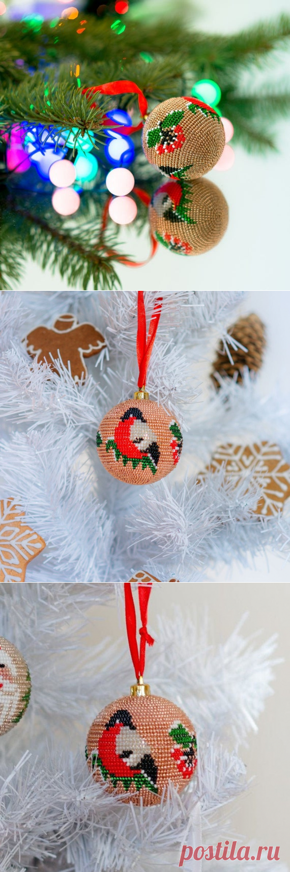 Christmas ball beading pattern DIY Bullfinch and Viburnum Ball | Etsy