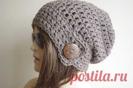 Womens hat chunky knit Slouchy Brown Melange Beanie от yagmurhat