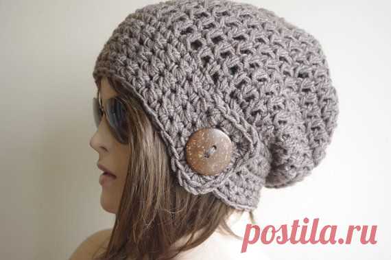 Womens hat chunky knit Slouchy Brown Melange Beanie от yagmurhat