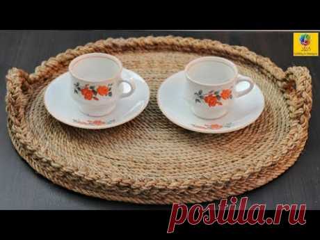 Best Out of Waste Ideas: How to Make Serving Tray with Jute Rope & Cardboard | Jute Rope Craft Idea