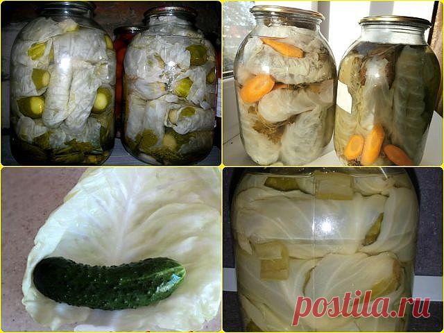 огурцы в капустных листьях