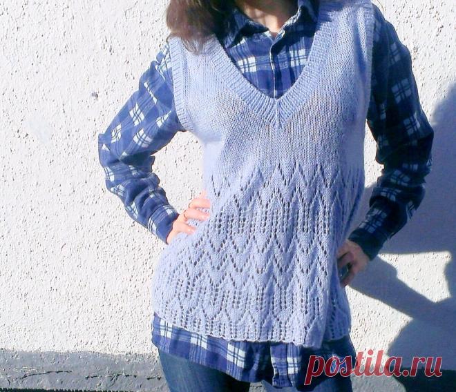 Тонкая безрукавка из мохера с геометрическим ажурным узором, связанная спицами | Paradosik_Handmade | Яндекс Дзен