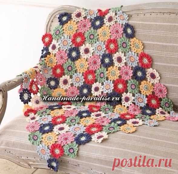 Цветочный плед крючком. Схема - Handmade-Paradise