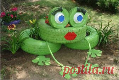 Яркие клумбы для дачи из старых покрышек