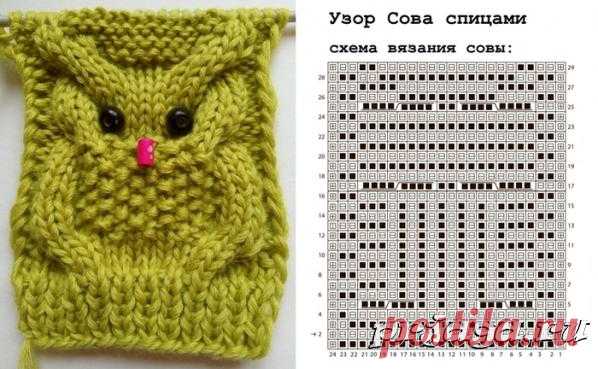Узор «Совы» спицами