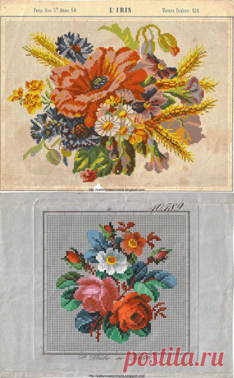 Несколько старинных схем для вышивки крестом