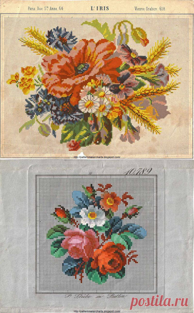 Несколько старинных схем для вышивки крестом