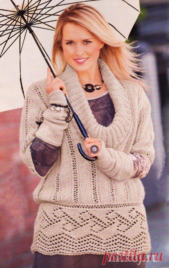 Ажурный пуловер спицами