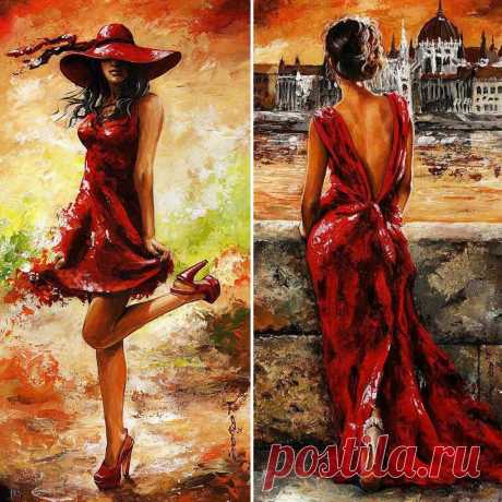 Леди в красном \художник Emerico Imre Toth