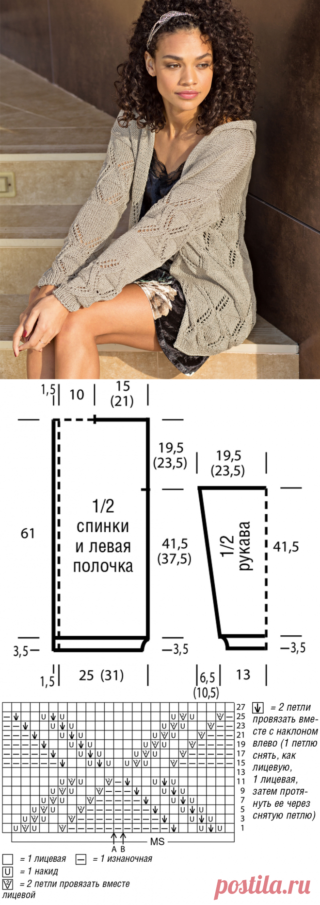Серый кардиган с капюшоном - схема вязания спицами. Вяжем Кардиганы на Verena.ru