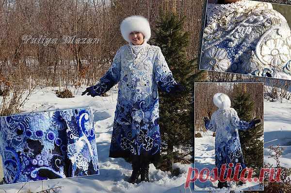 Пальто на стыке техник фриформ и крейзи вул
