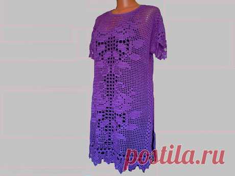 Сиреневая туника филейным вязанием от мастерицы Татьяна Солодовченко. 
Пехорка , ВИСКОЗА НАТУРАЛЬНАЯ, 100 гр- 400 м, Ушло 400 гр. Крючок КЛОВЕР № 2.