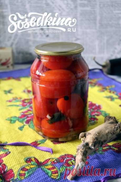 Консервированные помидоры с мелиссой и хреном. 
рецепт