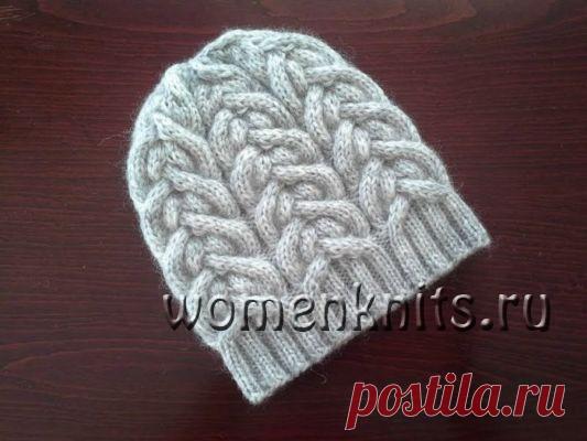Шапочка спицами Двойной косой