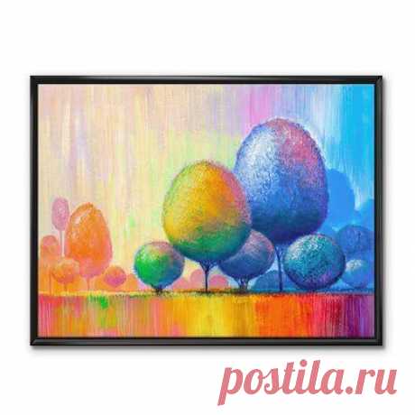 East Urban Home Surreal Landscape of Green & Blue Trees II - Painting Print on Canvas Metal in Blue/Brown/Green, Size 30.0 H x 40.0 W x 1.5 D in