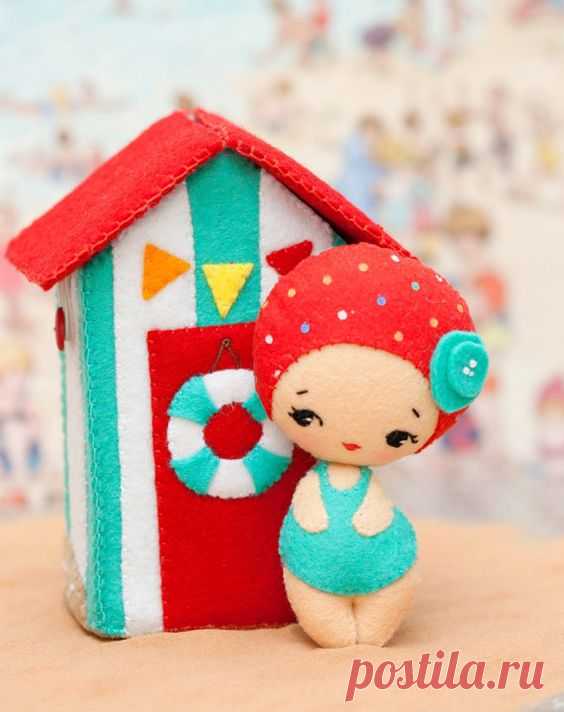 PDF. Beach house with doll. Plush Doll Pattern, Softie Pattern, Soft felt Toy Pattern