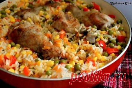Курица с рисом и овощами по-каталонски.

Обожаю готовить курицу с рисом по этому рецепту. Аромат во время приготовления стоит просто неописуемый… А вкус... Ммм… Пальчики оближешь! А еще блюдо получается очень жизнерадостным и ярким. Приготовьте такую курочку с рисом и овощами, и Вы не пожалеете!