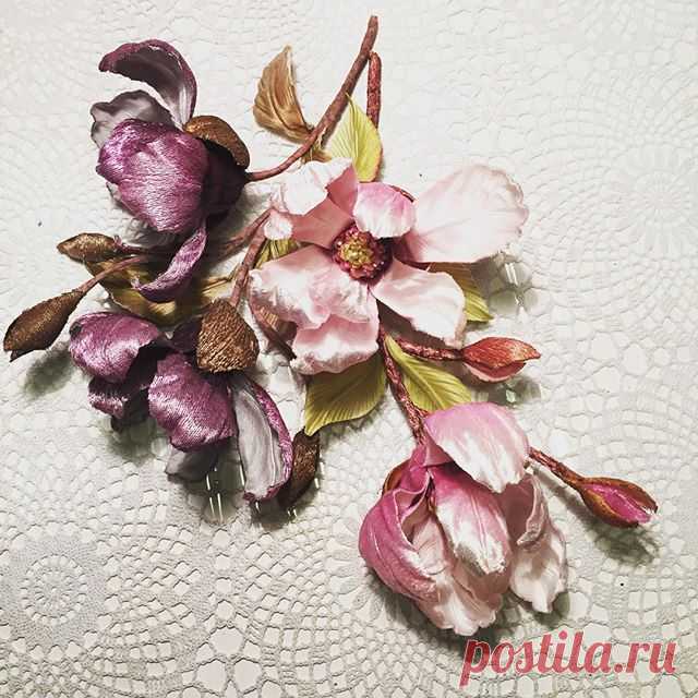 My student's work. #Riga #FlowerAtelier #magnolia #flower #silkflowers #silkvelvet #handmade #workshop #workhard #art #millineryflowers #masterclass