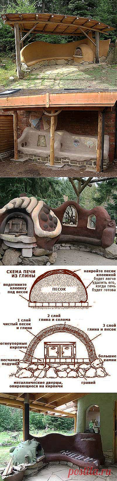 Дачные постройки: оригинальные скамейки под навесом