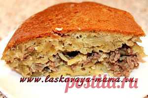 Пирог с фаршем, картофелем и грибами в мультиварке