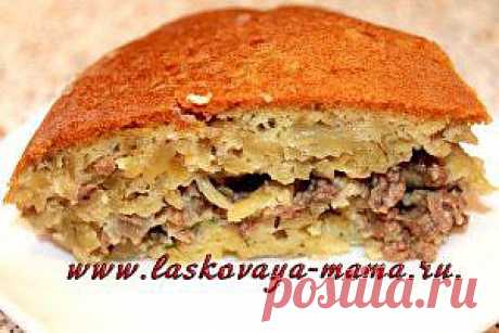 Пирог с фаршем, картофелем и грибами в мультиварке