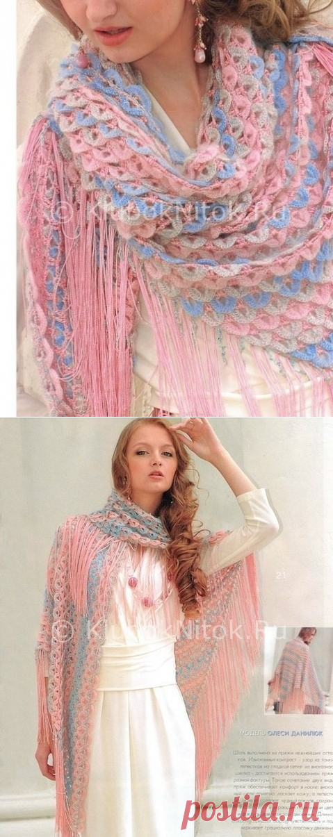 Нежная шаль | Вязание для женщин | Вязание спицами и крючком. Схемы вязания.